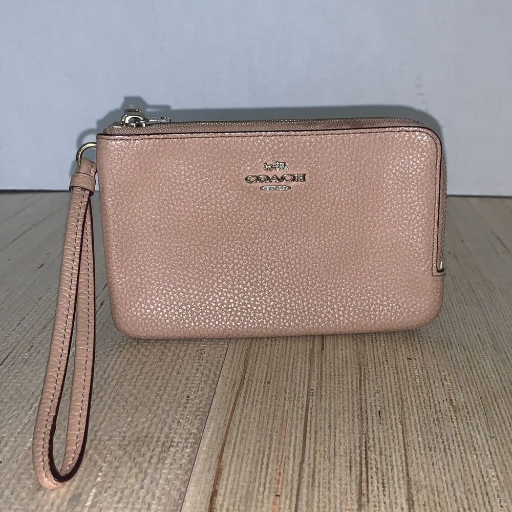Coach Pink Pebbled Leather Wristlet with Gold Logo